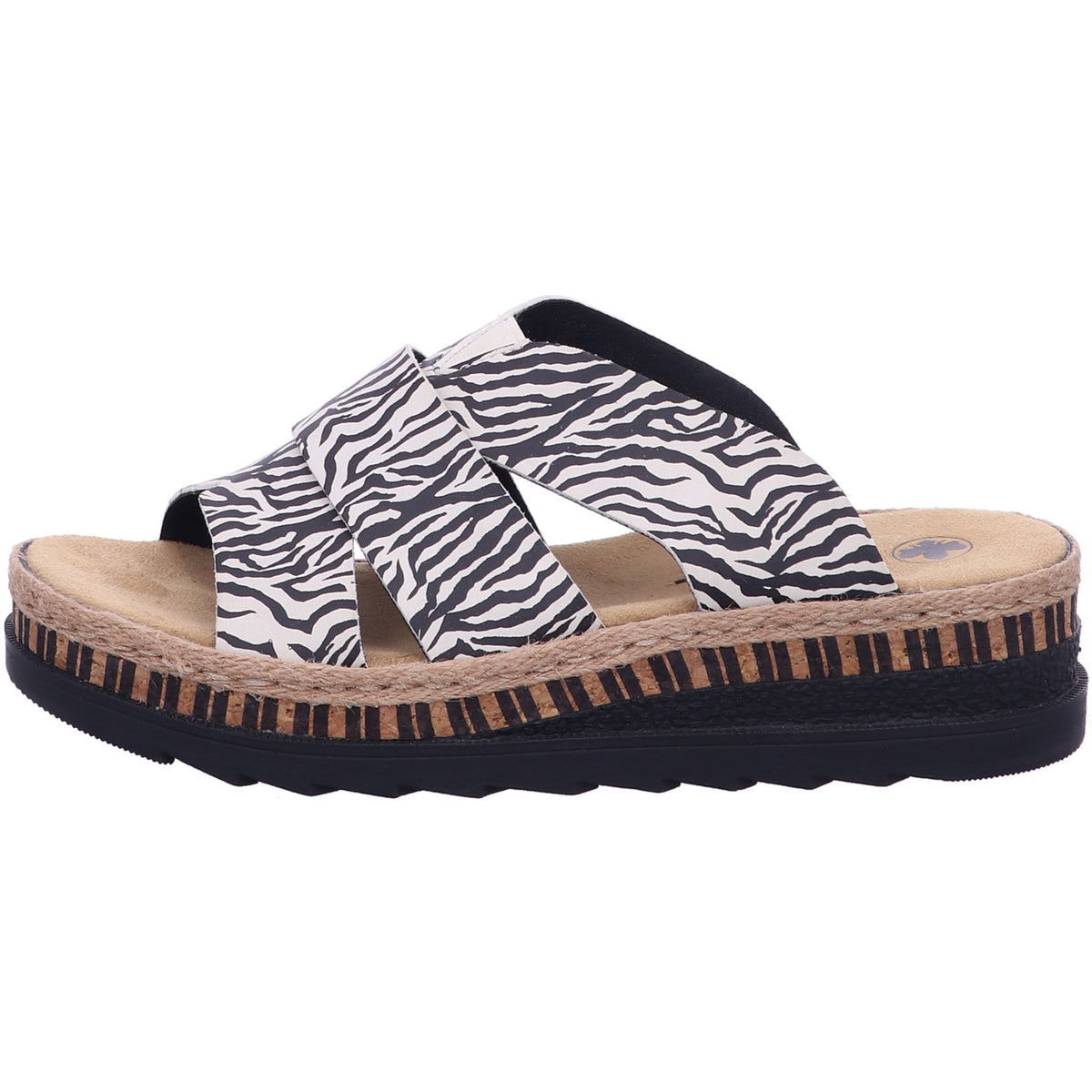 Rieker Pantolette V7989  in crema/schwarz