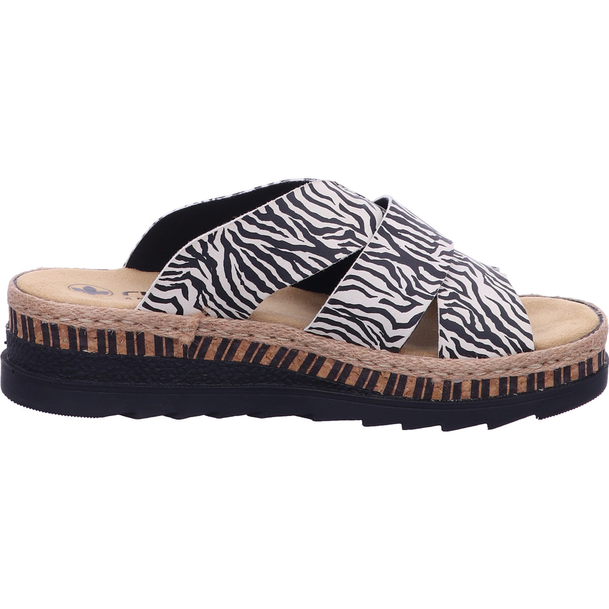 Rieker Pantolette V7989  in crema/schwarz