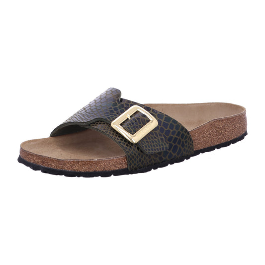 Birkenstock Pantolette 1030320 Catalina CB SYN Shiny Snake Sage in Braun