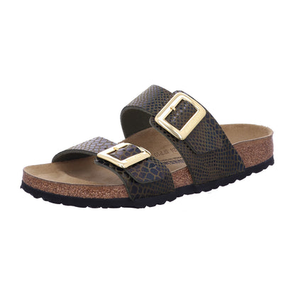 Birkenstock Pantolette 1030888 Sydney CB SYN Shiny Snake Sage in Braun