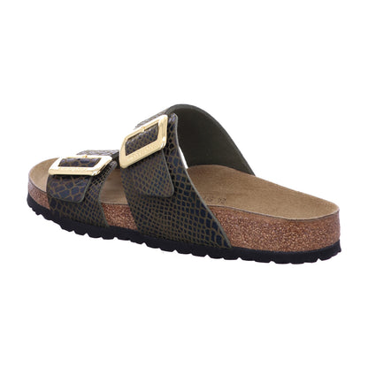 Birkenstock Pantolette 1030888 Sydney CB SYN Shiny Snake Sage in Braun