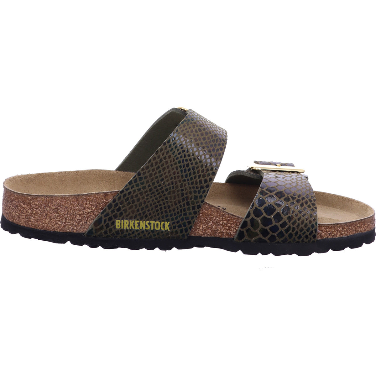 Birkenstock Pantolette 1030888 Sydney CB SYN Shiny Snake Sage in Braun
