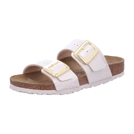 Birkenstock Pantolette 1030258 Sydney CB SYN Shiny Snake Cream in Beige
