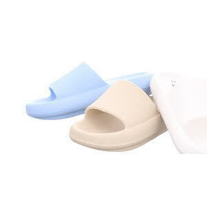 Longo 1127729 E865 Bade-Pantoletten Da beige/weiß/hellblau